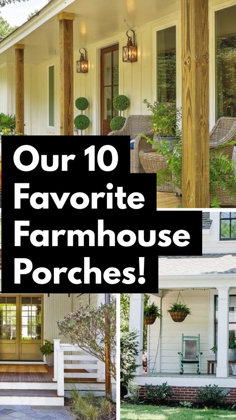 Get ready for some serious porch loving! These are so cute! 😍😍 Farmhouse Porch Ideas Design, New Porch Design, Farmhouse Front Steps Ideas, Ranch House Front Porch Decorating Ideas, Front Porch For Ranch Style House, Narrow Porch Furniture Layout, Long Covered Front Porch Ideas, Landscaping Around Front Porch Farmhouse, Modern Farmhouse Porches