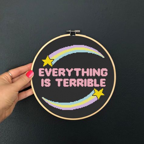 This Is Fine Cross Stitch, Black Aida Cross Stitch, Trippy Cross Stitch, Weird Cross Stitch, Funny Cross Stitch Patterns Free, Modern Cross Stitch Patterns Free, Scary Cross Stitch, Cool Cross Stitch Patterns, Dark Cross Stitch