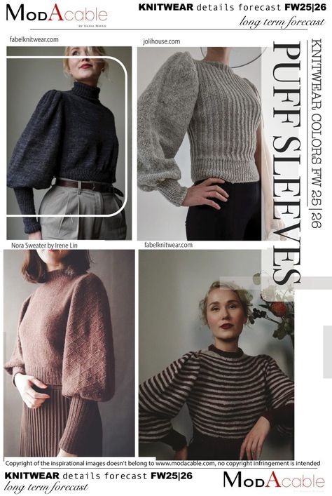 FW 25.26 knit trend Puff sleeves - ModaCable Aw24 Knitwear Trends, Fw25 Trends, Aw 24/25 Trends, 2025 Fashion Trends, Fw 2024, Fashion Trending Moodboard, Fashion Trend Book, Kidswear Trends, Knitwear Details