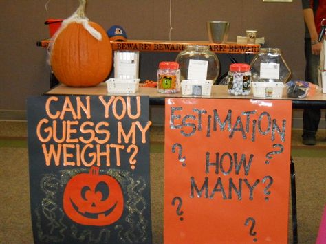 Halloween Library Carnival Estimation Game Display -could do as guessing game and award the prize Monday at school Fall Theme Games For Adults, October Pto Ideas, Fall Work Events, Fall Events For Residents, Fall Festival Table Ideas, Fall Dance Ideas, Fall Festival Ideas For Adults, Lds Ward Halloween Party Ideas, Church Fall Festival Decorations