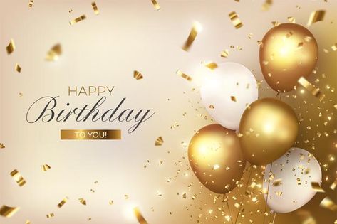 Happy birthday with luxury balloons and ... | Free Vector #Freepik #freevector #background #banner #birthday #gold 100 Lat, Birthday Background Design, Balloon Background, Happy Birthday Text, Happy Birthday Celebration, Happy Birthday Lettering, Birthday Flyer, Happy Birthday Greeting Card, Birthday Card Template