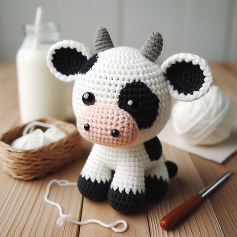 Crochet Little Cow Amigurumi Amigurumi Patterns, Tiny Crochet Cow Pattern, Crochet Cow Free Pattern Amigurumi, Small Cow Crochet Pattern Free, Mini Cow Crochet Pattern, Vaca A Crochet, Crochet Cow Pattern Free, Cow Amigurumi, Miniature Cows