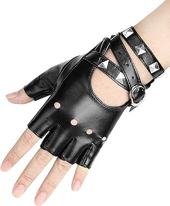 FLORVIV Black Fingerless Gloves PU Faux Leather Goth Cosplay Costume Punk Halloween Performance for Women Punk Aesthetic Outfit, Goth Gloves, Goth Cosplay, Leather Goth, Fancy Halloween Costumes, Gloves Aesthetic, Punk Halloween, Fingerless Leather Gloves, Black Fingerless Gloves