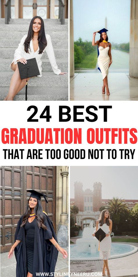 graduation outfits idea White Graduation Dress Short, Graduation Dress Ideas University, College Graduation Pictures Outfits, College Graduation Outfit Ideas Dresses, Convocation Outfit Graduation, College Grad Outfit, Grad Picture Outfits, Outfit Ideas University, Short Dress For Graduation