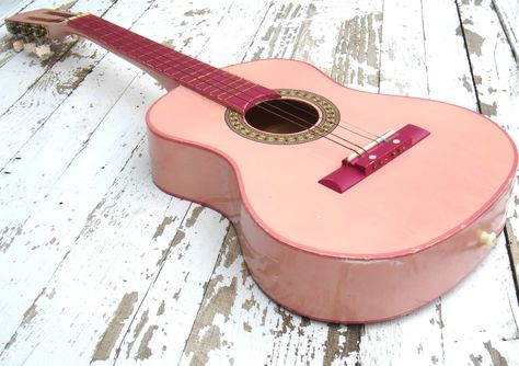 vintage children's  pink guitar. Madison Rae, Musical Notes Art, Play Electric Guitar, Semi Acoustic Guitar, Guitar Aesthetic, Electric Guitar Lessons, Pink Guitar, Guitar Diy, Bass Guitar Lessons