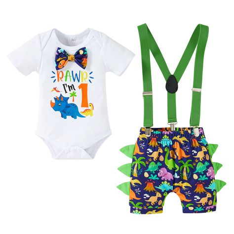 PRICES MAY VARY. 【Birthday Outfit for 1 Year Old Boy】Baby boy cake smash outfit first birthday, 1st birthday boy gifts, cake smash outfit boy first birthday includes Diaper Cover , Romper and short pant One size fits most. Suitable for birthday baby 1 years. Your baby would receive a lot of compliments and be the most handsome baby on his birthday cake smash party. 【For PRECIOUS Little ONE】 With this cake smash outfit, our little boy looks gentle and cute, he would enjoy all the fun and get it m 1st Birthday Boy Gifts, Suspenders Pants, Boys 1st Birthday Cake, Cake Smash Outfit Boy, Dinosaur Outfit, Smash Cake Boy, Outfit Short, Dinosaur First Birthday, 1st Birthday Cake Smash