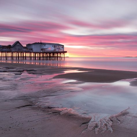 Pretty pink sunrise at Old Orchard Beach, Maine. Old Orchard Beach Maine, Pink Sunrise, Maine Photography, Old Orchard Beach, Maine Vacation, Small Town Romance, Old Orchard, Island Life, Beach Sand