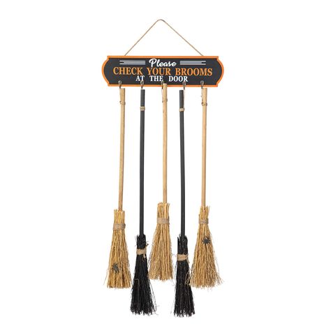 "Purchase this Glitzhome® 42\" Halloween Wood Brooms Parking Porch Décor at Michaels. com. Our wooden broom parking décor features a creative combination of five brooms and a wooden hanging plaque. Our wooden broom parking décor features a creative combination of five brooms and a wooden hanging plaque. These unique witch brooms are very lightweight and easy to assemble and play, attractive and practical. People will be joyful welcome the Halloween with this special décor. Details: Embellished w Witch Brooms, Broom Parking, Wooden Broom, Harry Potter Day, Happy Halloween Sign, Happy Halloween Signs, Be Joyful, Halloween Porch Decorations, Mirror Sign