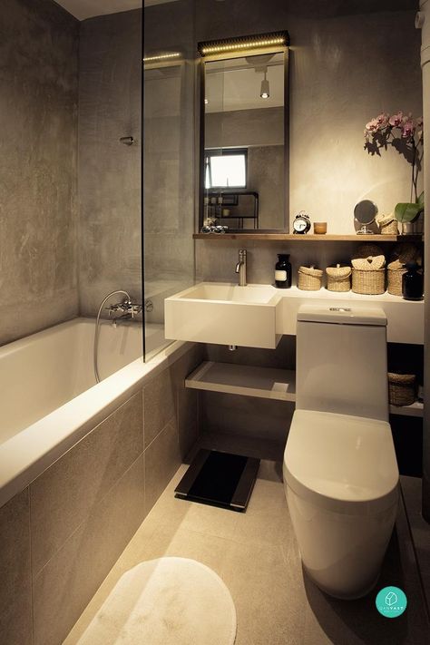 Your HDB bathroom doesn’t have to be a cramped, poorly-ventilated space. Here's how to spruce it up. Hotel Bathroom Design, Condo Bathroom, Bathroom Transformation, Best Bathroom Designs, Bad Inspiration, 카페 인테리어 디자인, Tiny Bathrooms, Toilet Design, Hotel Bathroom