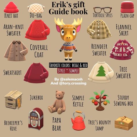 Mandy 🌿 posted on Instagram: “Erik’s gift guide book for today 🥰 he’s such a cutie, I love all the deer villagers 🥺 anyways I…” • See all of @salemacnh's photos and videos on their profile. Erik Acnh, Acnh Yard, Cottagecore Animal Crossing, Acnh Cottagecore, Yard Ideas Cheap, Album Journal, Animal Crossing Guide, Xmas Theme, Disney Characters Videos