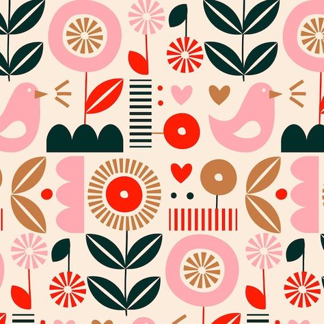 Scandinavian Design Graphic, Scandinavian Design Pattern, Scandinavian Illustration, Motif Vector, Surface Pattern Design Inspiration, Scandinavian Pattern, Flower Graphic Design, Pattern Design Inspiration, Folk Art Flowers