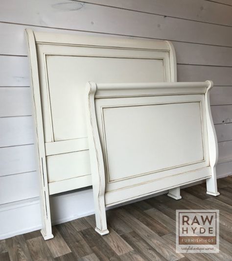 Painting Furniture White 5 Essential Tips - RAWHyde Furnishings Chalk Painted Headboard Ideas, All White Bedroom Furniture, White Painted Furniture Bedroom, Refinished Headboard Wood, Painting Wood Bed Frame, Painting Headboard Ideas, White Distressed Bedroom Furniture, Off White Bedroom Furniture, Painted Headboard Ideas