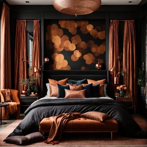 Rustic, Bold and Popular Copper Wall Art - Metal Wall Decorations Boho Master, Copper Bedroom, Cozy Textiles, Feminine Bedroom, Tranquil Retreat, Dark Home Decor, Bedroom Orange, Bed Design Modern, Bedrooms Decor