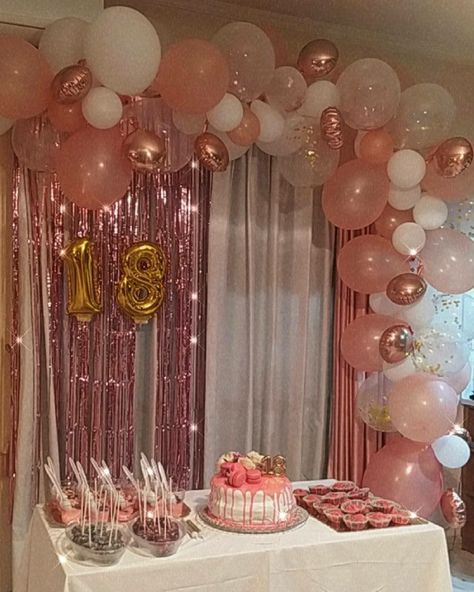 B Day Party Ideas Decoration, B Day Ideas For Teens, B Day Party Themes, Ballon Arch With Back Drop, B Day Decoration Ideas, Birthday Decoration Ideas Aesthetic, Sweet 17 Birthday Ideas, Pink Themed Birthday Party, Pink Birthday Background