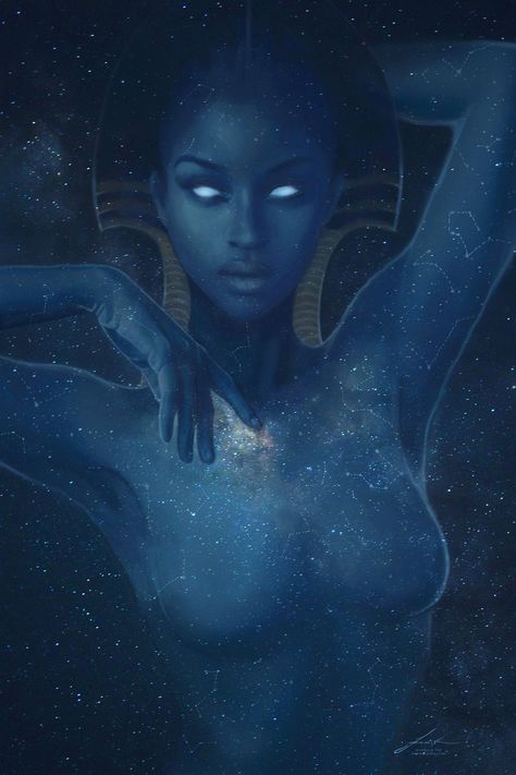 Nuit 12x18 print Egyptian Mythology Art Goddess of the | Etsy Water Siren, Rain Video, Mythology Paintings, Star People, Egiptul Antic, Black Goddess, Video Shoot, Egyptian Mythology, Egyptian Goddess