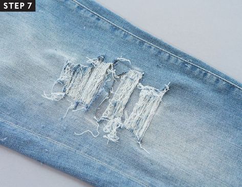 How to Distress Your Jeans in 8 Easy Steps Upcycling, Frayed Jeans Diy, How To Rip Your Jeans, Distressed Clothes, How To Make Ripped Jeans, Cut Up Jeans, Diy Distressed Jeans, Holy Jeans, Clothing Refashion