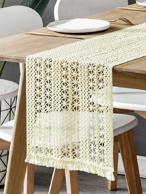 PRICES MAY VARY. Polyester Materials: High quality beige Moroccan Fringe Table Runner with extra in long handmade woven snazzy tassels on each side, gives a chic feeling and creates a relaxed mood in your room. Size: 11 inches x 72 inches, the cream natural Crochet Lace Table Runner is moderate thickness, soft skin-friendly, eco-friendly, handmade fringe design, adds a dash of vintage charm to your dining tables when used on both casual and formal occasions. Unique Design: Delicate beige weaved Wedding Fringe, Boho Wedding Table Runner, Dining Table Linen, Shower Farmhouse, Fringe Table, Woven Crochet, Table Runner Tutorial, Bohemian Table, Wedding Table Runner