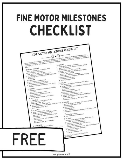 Fine Motor Milestones - The OT Toolbox Fine Motor Development Chart, Fine Motor Skills Development Chart, List Of Fine Motor Activities For Preschoolers, Fine Motor Skills For Infants, Infant Fine Motor Activities, Eyfs Planning, Dinosaur Game, Winter Activities For Toddlers, Fine Motor Development