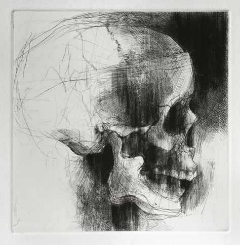 Jake Muirhead, 'Skull', etching and drypoint Drypoint Etching, Etching Prints, Still Life Drawing, Creative Drawing, Lithography, Monoprint, Faber Castell, Life Drawing, Figurative Art