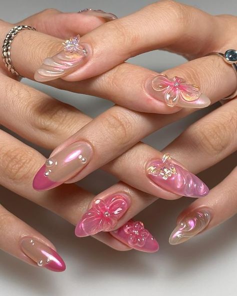 Clawed by Jamey on Instagram: "Barbie ethereal garden set 🌸💕" Crome Nails, Summery Nails, Glamour Nails, Really Cute Nails, Classy Acrylic Nails, Pretty Gel Nails, Nagel Inspo, Aycrlic Nails, Kawaii Nails