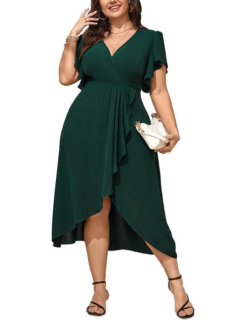 PRICES MAY VARY. MATERIAL: The Plus Size Dress Is Made Of 95% Polyester 5% Elastane, Soft Fabric With Good Breathability Makes The Dress Light And Skin-Friendly, Creating An Exclusive Cool And Pleasant Summer Day For You DESIGN: Faux-Wrap V Neck Maxi Dress, Plus Size Dress For Women Summer. This Plus Size Wrap Dress Combine High Split Design And High Waist Design, Which Make The Visual Effect Of Long Legs And Lengthens The Proportion Of The Lower Body, Showing Your Beautiful Body Curve FEATURE: Dresses For Curvy Women, Plus Size Wrap Dress, Plus Size Wedding Guest, High Split Dress, Plus Size Long Dresses, Sukienki Plus Size, Plus Size Wedding Guest Dresses, Split Long Dress, Plus Size Summer Dresses