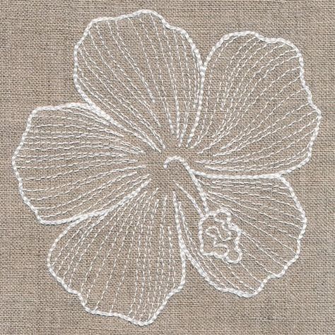 Soft and gentle like a spring breeze, this hibiscus machine embroidery design offers subtle detail that is perfect for your latest projects. Use this floral treasure on scarves, purses, wallets, and more! Couture, Machine Embroidery Motifs, Hibiscus Flower Embroidery, Hibiscus Embroidery, Flower Machine Embroidery, Fashion Illustration Collage, Fabric Painting Techniques, Flower Machine Embroidery Designs, Embroidery Tips