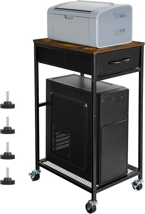 Amazon.com: YBING Computer Tower Stand PC Tower Stand with Storage Drawer Mobile CPU Holder Stand with Caster Wheels 2 Tier Rolling Computer Tower Cart for Home Office Fax, Rustic Brown : Office Products Computer Cart, Brown Office, Pc Tower, Tower Stand, Computer Tower, Printer Stand, Caster Wheels, Storage Drawer, Casters Wheels