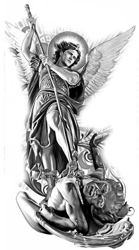 Conquer Tattoo Men, San Miguel Arcangel Tattoo, Classic Art Tattoo, Religious Tattoo Sleeves, St Lazarus, Angel Warrior Tattoo, Christus Tattoo, Angel Sleeve Tattoo, Archangel Michael Tattoo