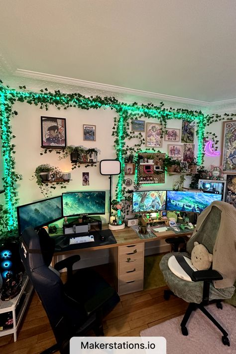 Gaming Setup Couple Gaming Room Setup, Couple Room Decor, Gaming Bedroom Ideas, Games Room Inspiration, Small Game Rooms, Gaming Desk Setup, Couple Room, Gamer Setup, Desk Setups