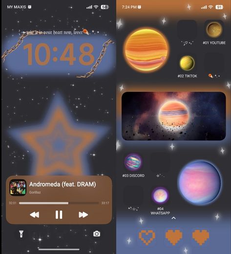 Widgetsmith Layout Ideas, Star Iphone Theme, Ios Themes Ideas, Space Ios 16, Phone Themes Space, Iphone 11 Homescreen Ideas, Gorillaz Homescreen, Space Themed Homescreen, Space Ios14 Theme