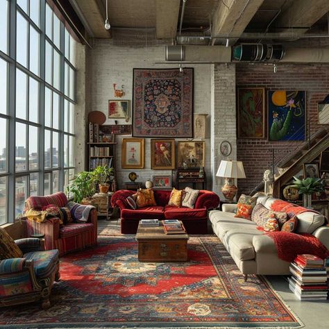 Eclectic Loft Interior Styles for Modern Metropolitan Charm • 333+ Images • [ArtFacade] City Aesthetic Apartments, Artistic Loft Apartment, Ny Loft Style Interior Design, Feminine Loft Apartment, Bright Loft Apartment, Modern Artistic Living Room, Eclectic Loft Apartment, Nyc Artist Loft, New York House Interiors