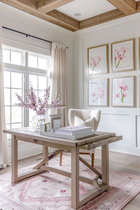 15 Feminine Home Office Ideas That Will Make You Want to Work All Day Small Luxury Office, Girly Workspace, Home Office For Women, Home Office Feminine, Feminine House, Feminine Home Office Classy, Pretty Office Space, Womens Office Decor, Feminine Office Space