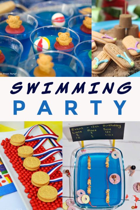 Swimming Pool Birthday 'Cake' - Swimming Party Ideas Swim Team Snacks, Swim Team Party Ideas, Swim Team Party Decorations, Swimmer Snacks, Swim Team Banquet Ideas, Swimming Birthday Party Ideas, Swim Party Food, Swim Party Cupcakes, Kids Swim Party