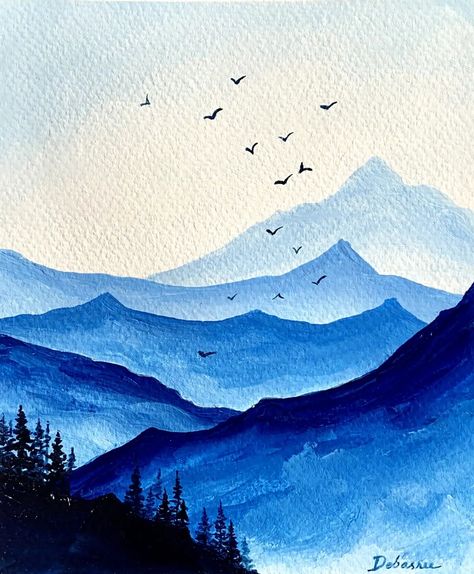 Gallery - Mountain paintings - Debasree Dey Art Tela, Water Colors Painting Landscaping, How To Paint A Mountain, Painting Nightstand Ideas, Mountains Painting Easy, Painting Nails Tips Hacks, Monochromatic Painting Landscapes, Mountains Painting Acrylic, Monochromatic Painting Easy