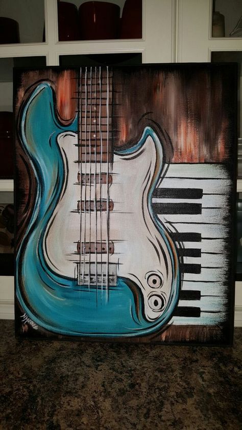 guitar art Guitar Paintings On Canvas, Canvas Guitar Painting, Acrylic Painting Guitar, Music Art Painting Creative, Electric Guitar Painting On Canvas, Easy Music Paintings, Guitar Painting On Canvas Easy, Music Inspired Paintings, Painting Ideas On Canvas For Men