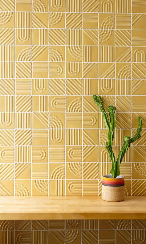 Kitchen Tile, Modern Tile Designs, Modern Tiles, Geometric Tiles, Tiles Design, Tile Inspiration, Design Milk, Kitchen Tiles, Mellow Yellow