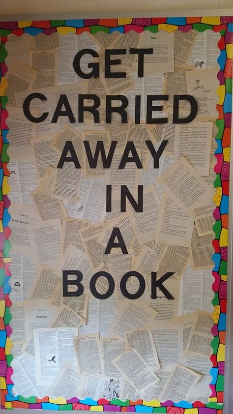 Literature Decoration Ideas, Library Bulletin Board Ideas High School, Classroom Murals Middle School, Book Pages Bulletin Board, Literature Bulletin Boards High School, Book Page Bulletin Board, English Bulliten Boards, Ela Bulletin Boards Middle School, Bulletin Board Middle School