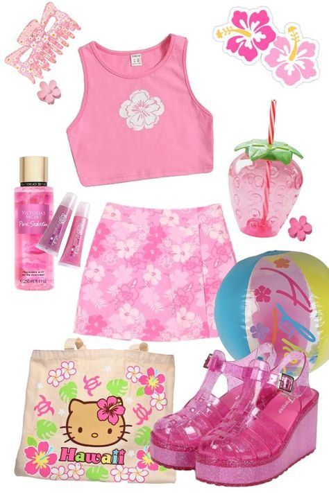 Hello Kitty Outfit, Kitty Outfit, Tropical Outfits, Y2k Hello Kitty, Barbie Summer, Hello Kitty Clothes, Gyaru Fashion, 2000s Fashion Outfits, Really Cute Outfits