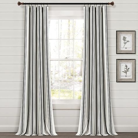 Amazon.com: Lush Decor Farmhouse Stripe Yarn Dyed Cotton Window Curtain Panel Pair, 84" L x 42" W, Black : Home & Kitchen Dye Curtains, Office And Bedroom, Striped Curtains, Simple Curtains, Lush Decor, Farmhouse Curtains, Rod Pocket Curtain Panels, Rod Pocket Curtains, House Windows