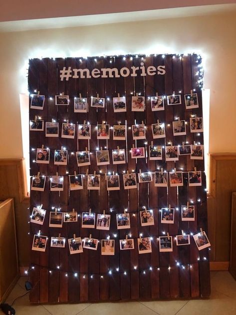 Memory Party Ideas, Wall Of Memories Display Ideas, Memories Prom Theme, Farewell Celebration Ideas, Prom Memories Ideas, Memories Theme Party, Farewell Ideas Decoration, Classroom Memory Wall, Farewell Memories Ideas