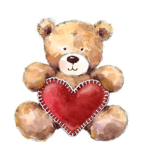 Valentines Day Teddy Bear Holding a Big Heart. Hand Painted Watercolor Illustrat , #AD, #Holding, #Big, #Heart, #Bear, #Valentines #ad Teddy Drawing, Teddy Bear Drawing, Teddy Bear With Heart, Valentines Day Bears, Valentines Day Teddy Bear, Valentine Art Projects, Valentines Day Drawing, Valentines Watercolor, Valentines Illustration