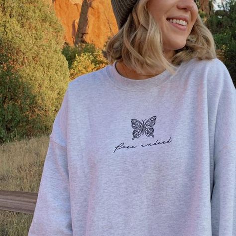 Free indeed butterfly line art embroidered sweatshirt ash | Etsy Sweatshirt Sayings, Butterfly Line Art, Butterfly Sweatshirt, Free Indeed, Jesus Sweatshirts, Comfort Colors Sweatshirt, Embroidered Crewneck, Gildan Sweatshirts, Embroidered Sweatshirt