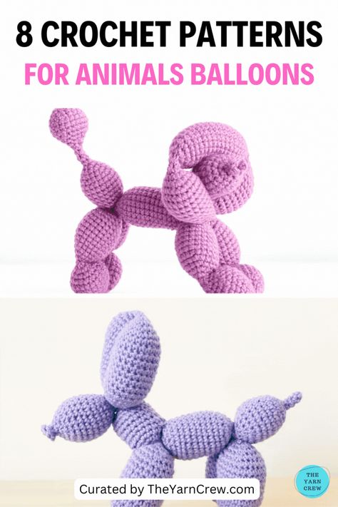 Discover the variety of balloon animal amigurumi crochet patterns available, from dogs and cats to giraffes and lions. These crochet patterns can be personalized with your favorite colors. Click to view the entire collection of patterns, what tools and yarns are needed and choose your favorite to make. Patterns curated by TheYarnCrew. Amigurumi Patterns, Balloon Animal Amigurumi, Balloon Animal Crochet Pattern, Ballon Animal Crochet, Ballon Dog Crochet Pattern, Balloon Animal Crochet Pattern Free, Crochet Balloon Animal Free Pattern, Crochet Balloon Dog Free Pattern, Crochet Balloon Animal