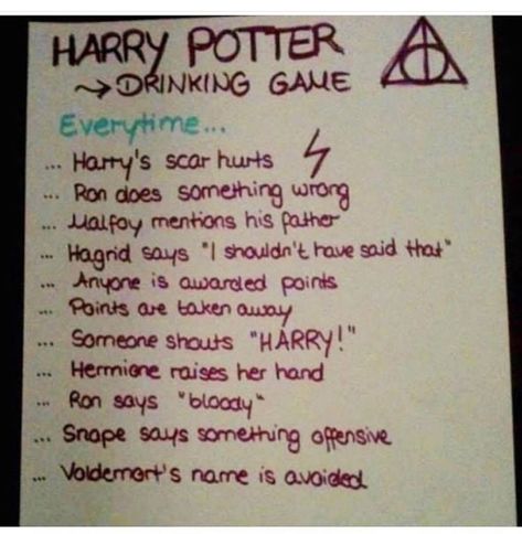 Essen, Harry Potter Drinking Game, Harry Potter Sleepover, 21st Birthday Party Games, Best Party Games, Games For Parties, Harry Potter Drinks, Movie Drinking Games, Harry Potter Movie Night