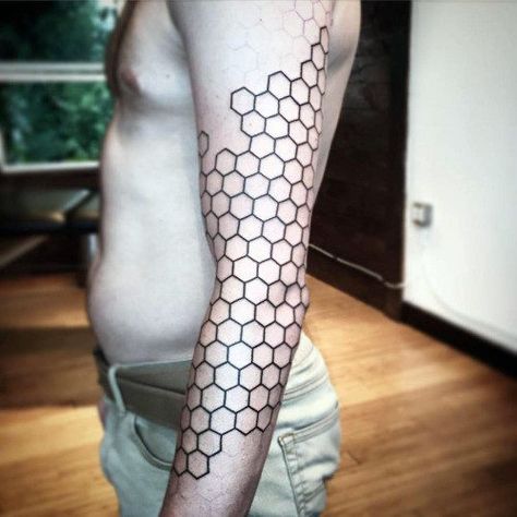 80 Honeycomb Tattoo Designs For Men - Hexagon Ink Ideas Geometric Hexagon Tattoo, Hexagon Tattoo, Honeycomb Tattoo, Design Interior Modern, Tattoo Sleeve Filler, Tattoo Filler, Dibujos Tattoo, Sacred Geometry Tattoo, Muster Tattoos