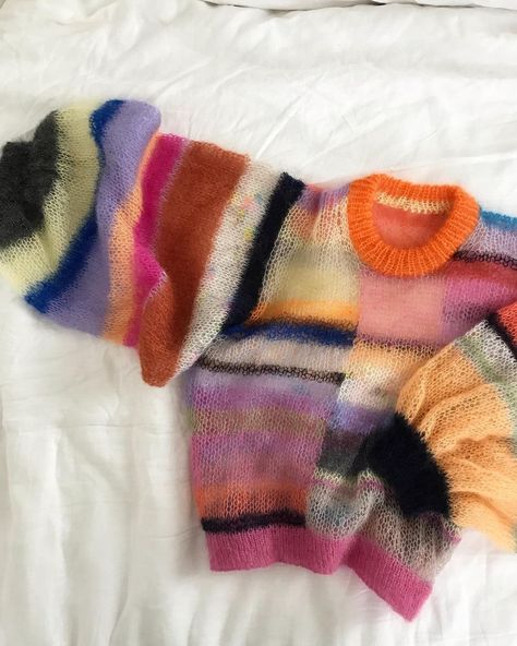 Knit Sweater Mohair, Knit Stripe Sweater, Mohair Stripe Sweater, Self Knitted Sweater, Knitting Mohair Sweater, Look Knitting Patterns, Striped Mohair Sweater, Funky Knit Sweater, Mohair Knit Sweater Pattern