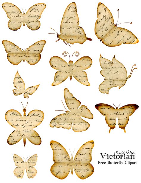 *Call me Victorian offers these Free Printable* Fleur –de-lis, Journaling Spots, Distinguished Gentlemen, Leap Year 2012 Celebrations, Silhouette, and Butterfly Image Distressed Writing to name a few, plus other interesting information. These will come in handy with my crafting Ideas. Thanks for taking the time to share. (Robin) Diy Papillon, Stary Papier, Seni Resin, Butterfly Wedding Theme, Gratis Printables, Seni Vintage, Pola Kartu, Butterfly Printable, Diy Butterfly