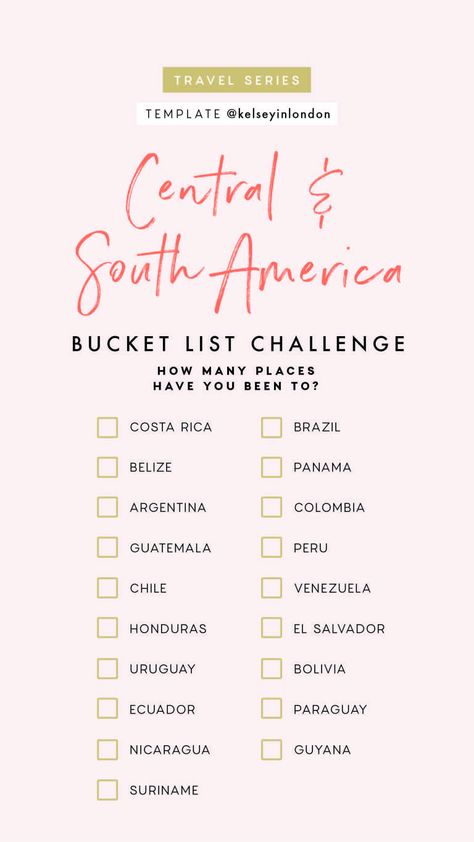 Travel – Instagram Story Templates - Kelsey in London Bucket Lists, Royal Caribbean, America Bucket List, List Challenges, Fast Life, Story Templates, Travel Checklist, South America Travel, Travel List