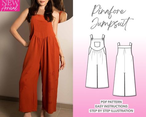 Jumpsuit Patterns, Jumper Sewing Pattern, Pinafore Jumpsuit, Playsuit Pattern, Jumpsuit Sewing Pattern, Jumpsuit Sewing, Step By Step Sewing, Women Sewing, Jumpsuit Pattern Sewing