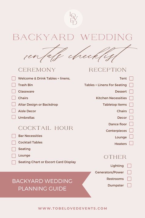 Backyard Wedding Itinerary, At Home Backyard Wedding, Wedding Tent Table Layout, Cocktail Hour Layout, Backyard Wedding Planning Checklist, Planning A Backyard Wedding, Wedding Ceremony In Tent, Backyard Wedding List, Backyard Wedding Tips